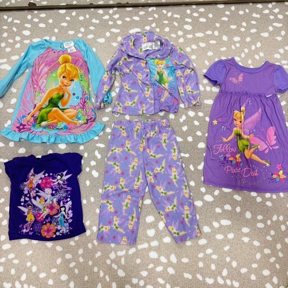 Vintage y2k Tinkerbell Disney Store fairies pajamas set tee toddler girl dress